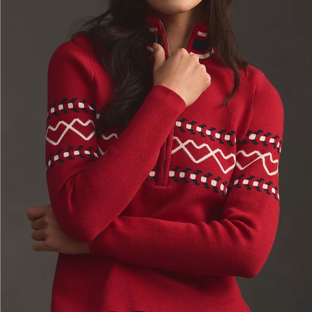 The Upside Red and White Patterned V-Neck Sweater